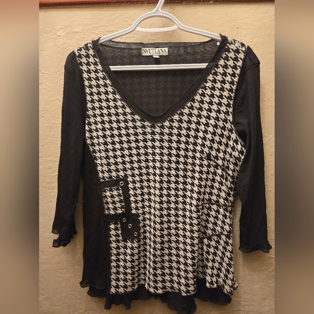 SVETLANA Vintage Houndstooth Mesh Top Parisian Academia Size 14